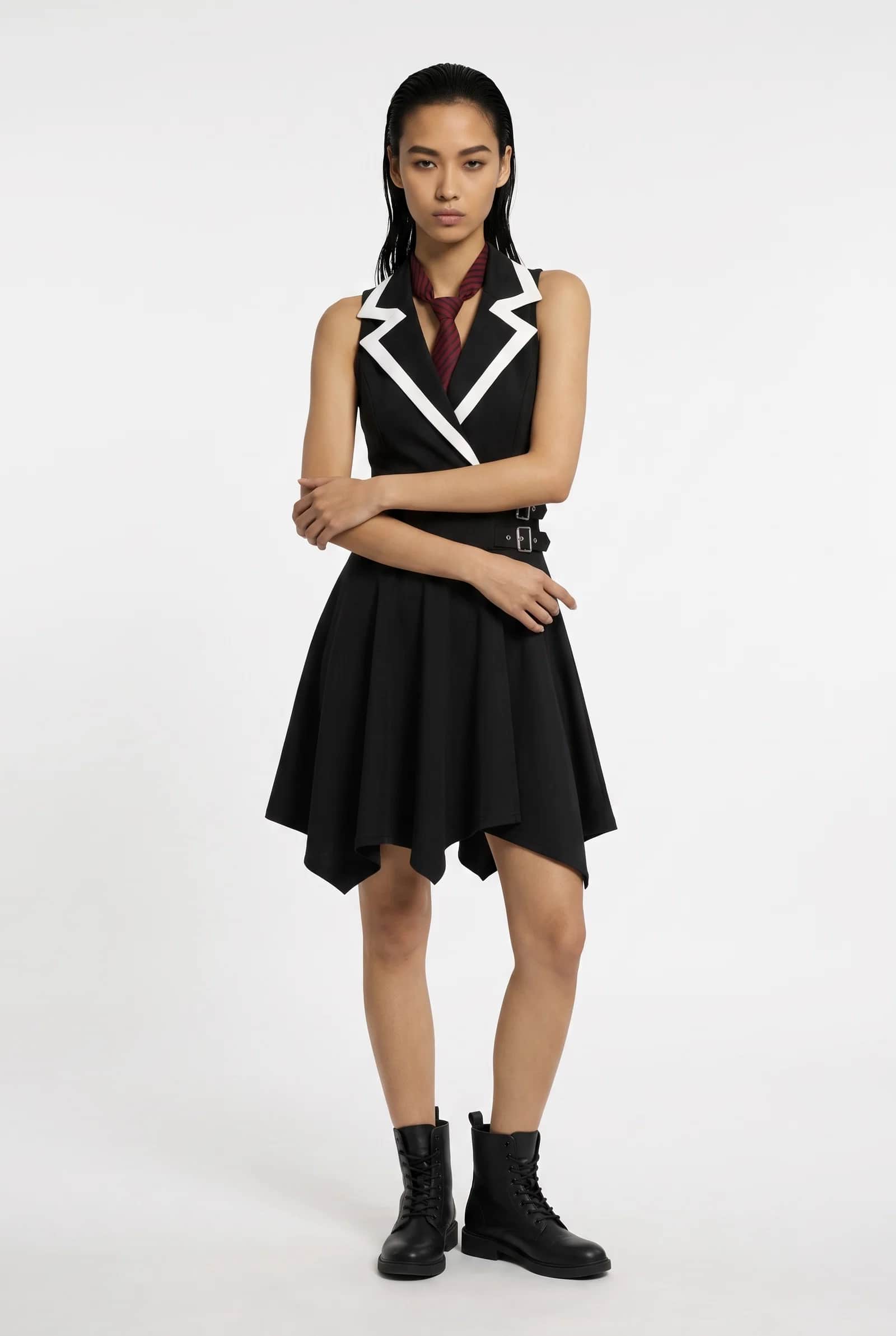 Asymmetrical Gothic Punk Mini Dresss