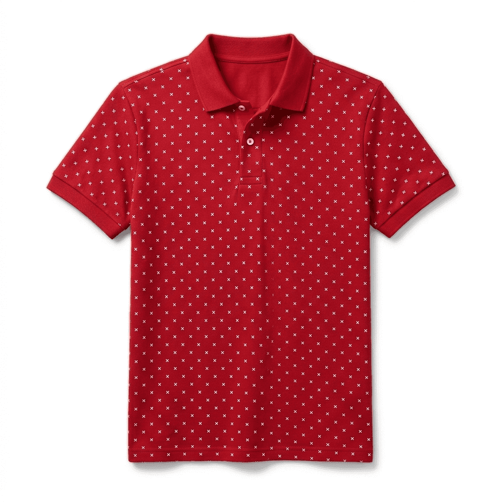 Red Polo T-Shirt with White Crosses