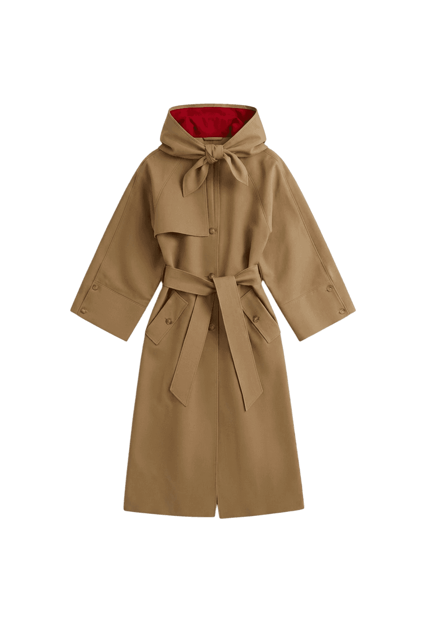 Contrast Hooded Trench Coat