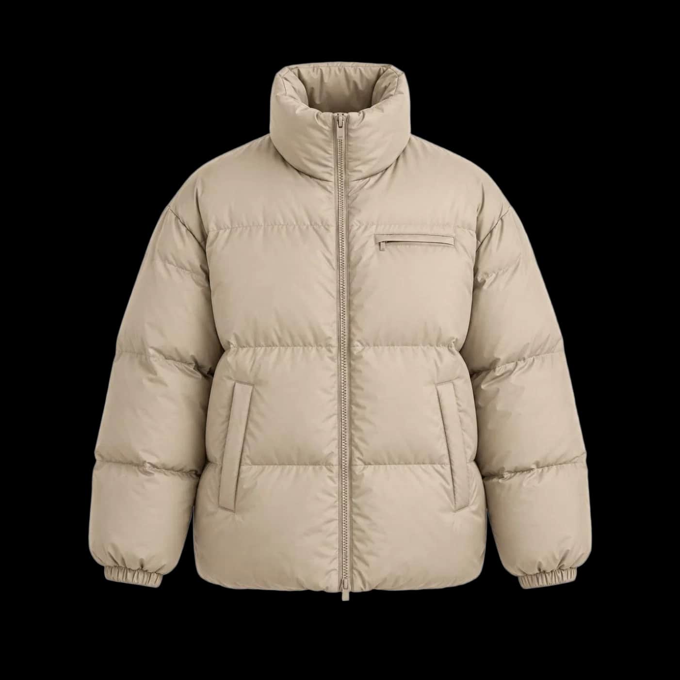 Beige Oversized Funnel-Neck Puffer