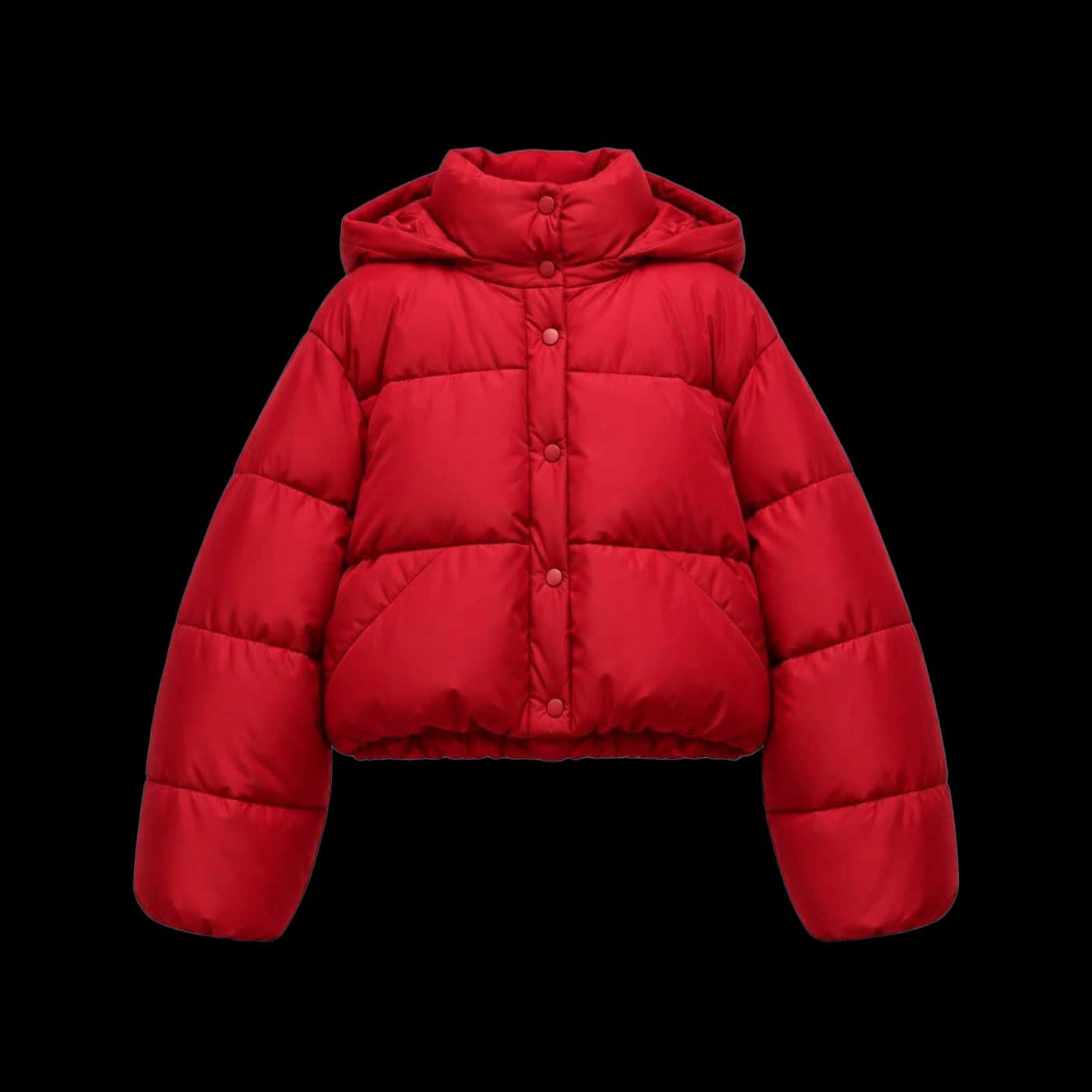 Cherry Red Cropped Hooded Puffer