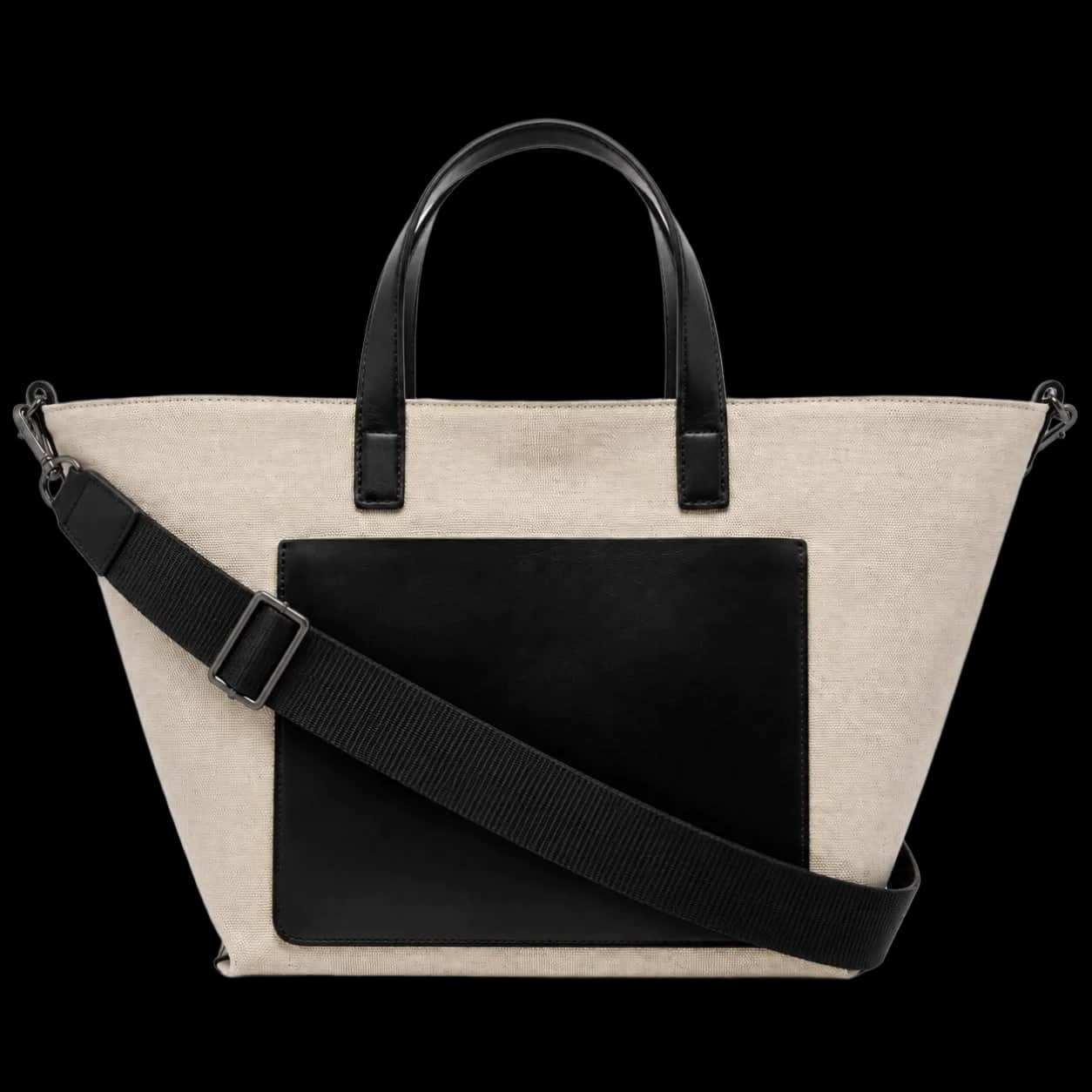 Contrast-Pocket Crossbody Tote
