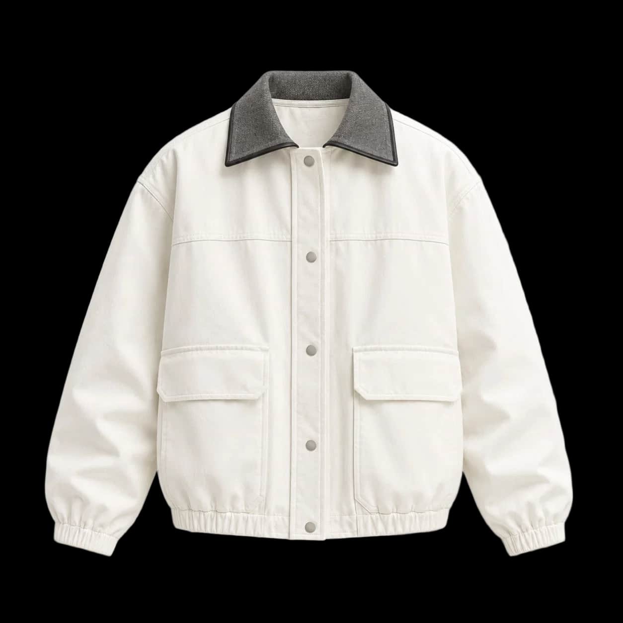 Ivory Contrast-Collar Utility Jacket