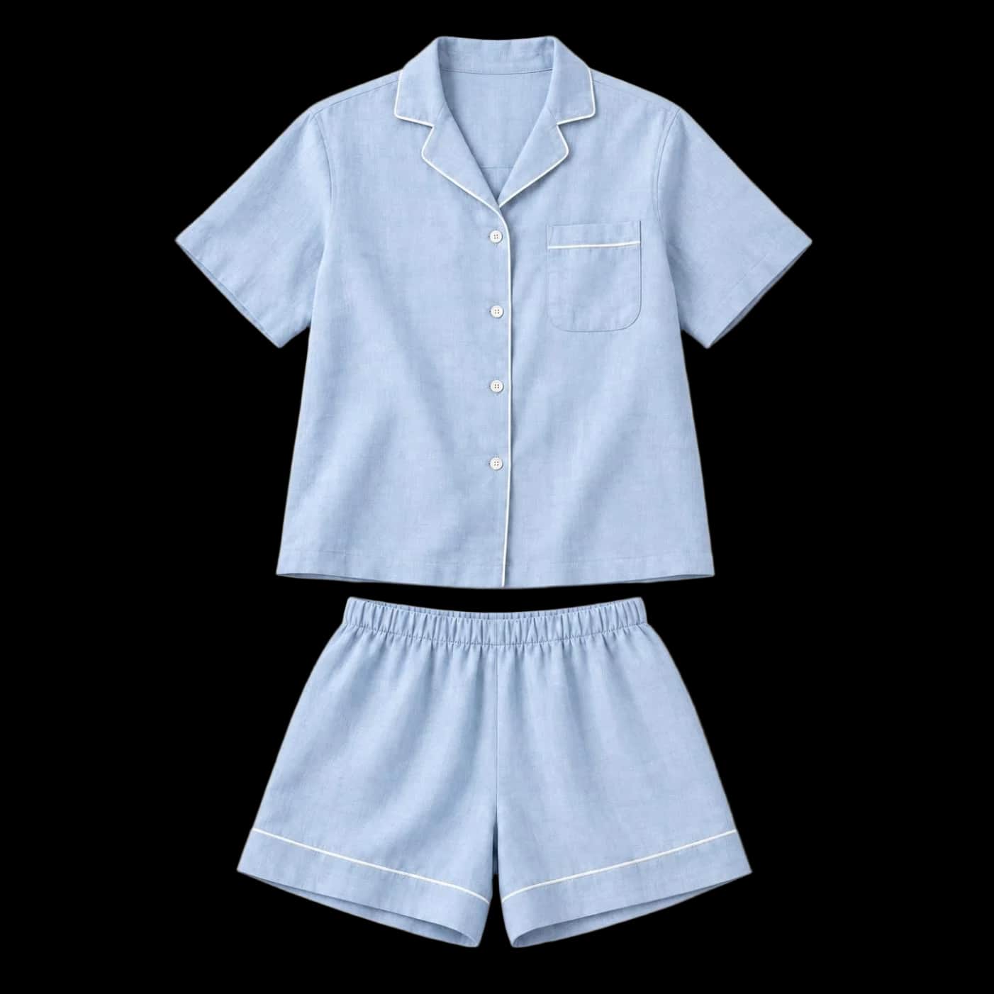 Light Blue Relaxed Piped Short Pyjama Set
