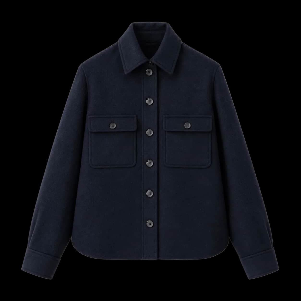 Navy Rounded-Hem Wool Jacket