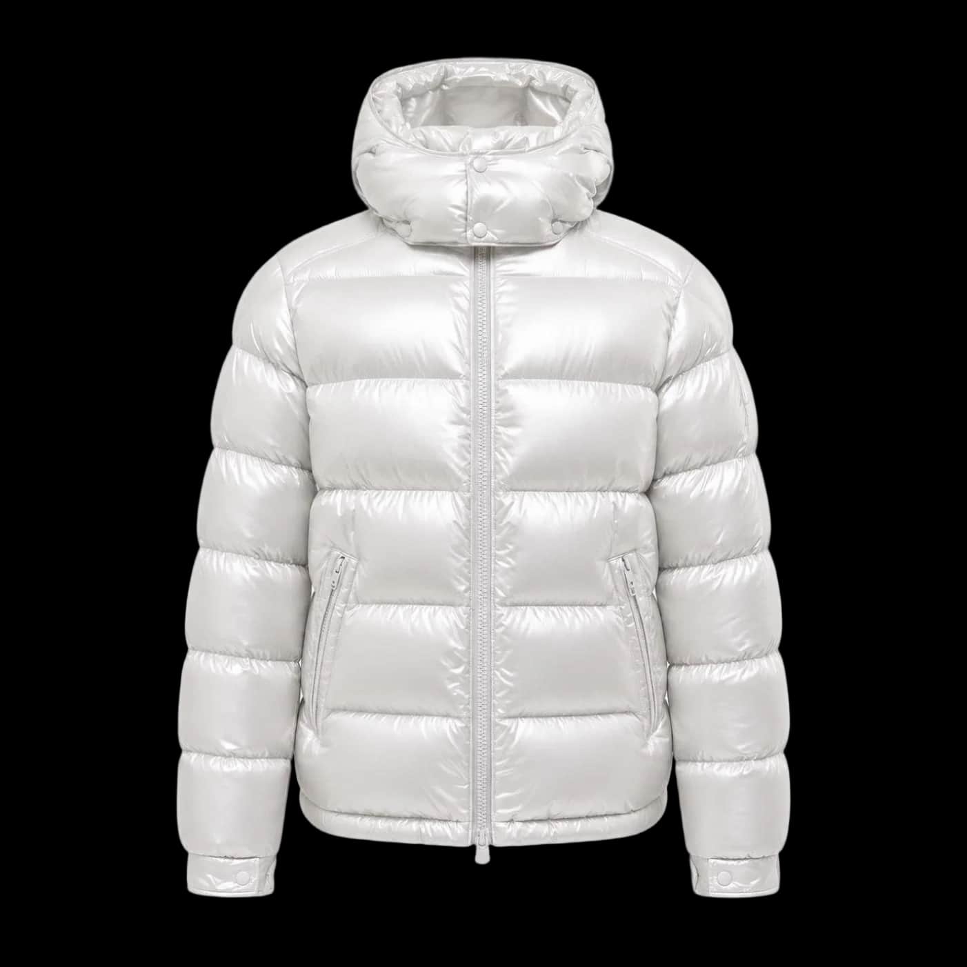 Pearl White Glossy Hooded Puffer
