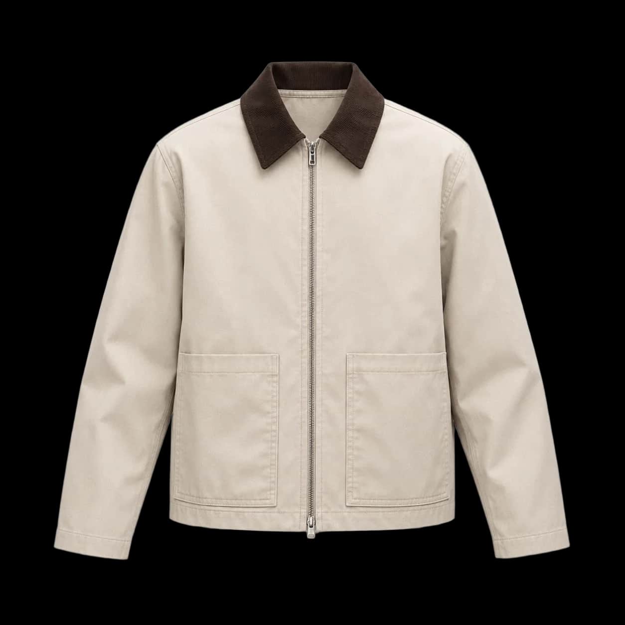Stone Contrast-Collar Zip Jacket