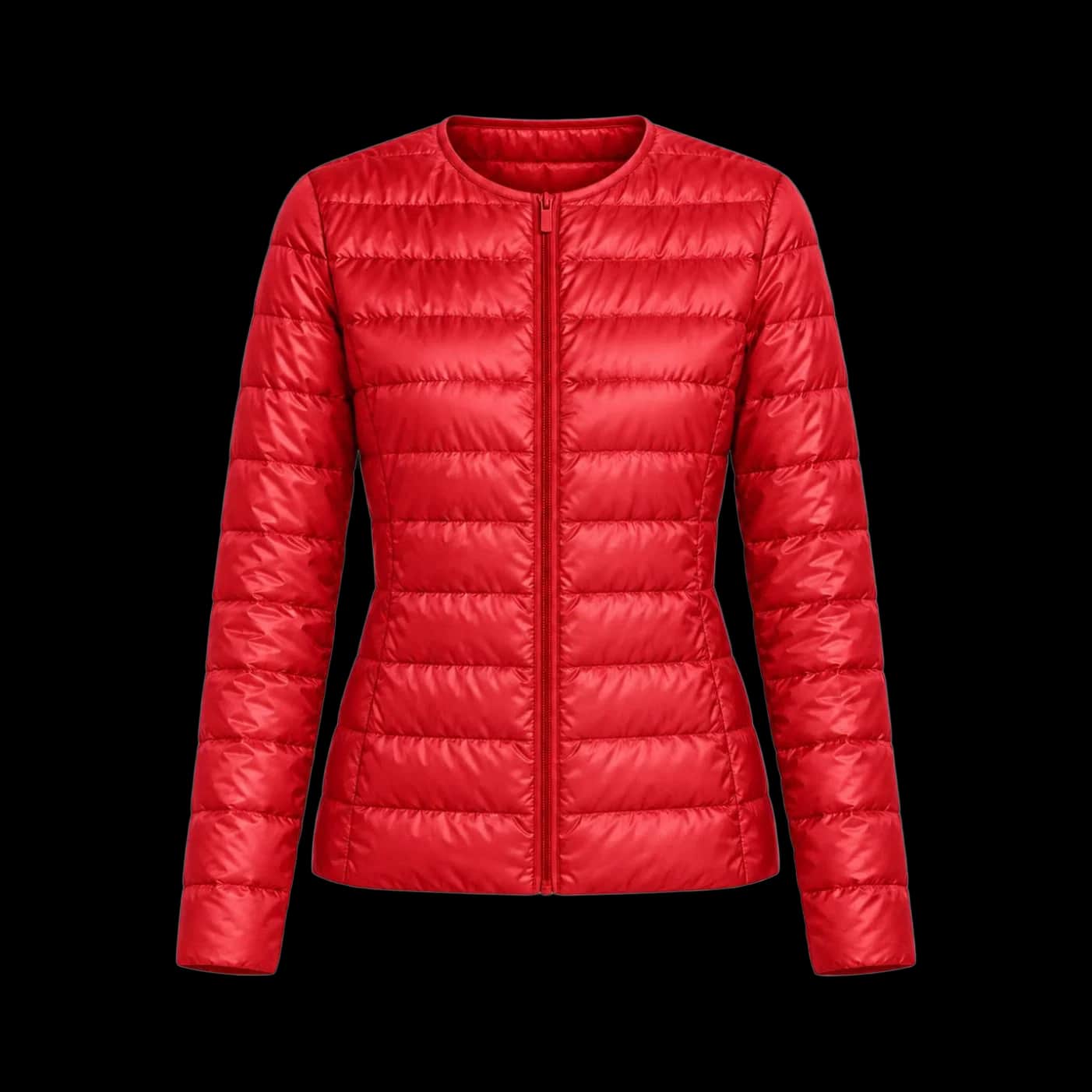 Vivid Red Collarless Zip Liner