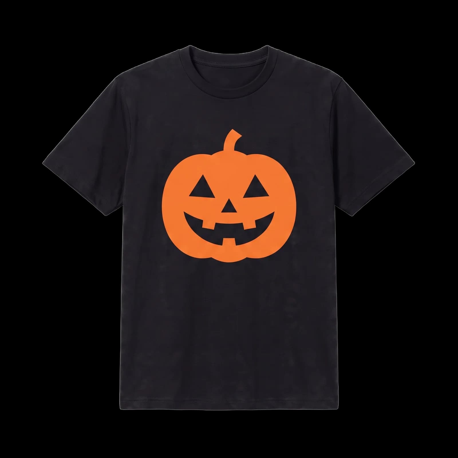 Black t-shirt with a large centered jack-o'-lantern print