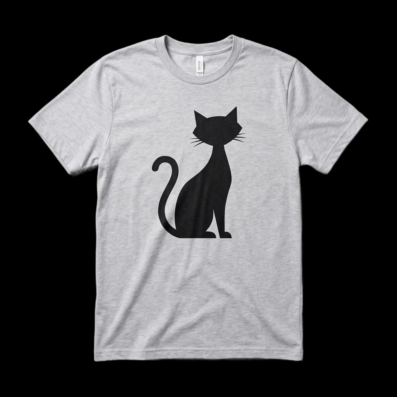 Heather gray t-shirt with a black cat silhouette print